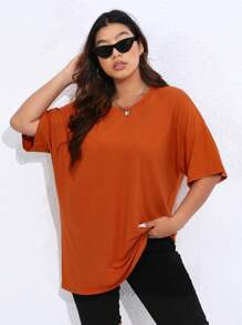 Flirla Plus Floral Print Drop Shoulder Tee - Brown - View 2