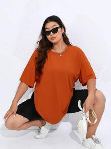 Flirla Plus Floral Print Drop Shoulder Tee - Brown - View 4