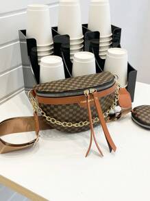 幾何樣式腰包鏈條裝飾帶零錢包 - 彩色 - 查看 4