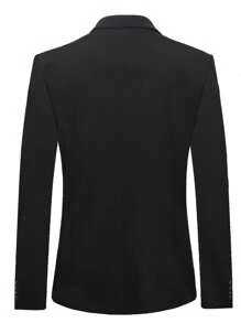 1pcs Men's Casual, Simple And Versatile Solid-Colored Suit Jacket - 黑色 - 查看 3