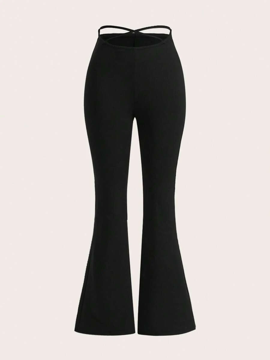 SHEIN EZwear 十字交叉喇叭褲 - 黑色 - 查看 1