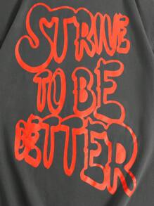 SHEIN EZwear Camiseta amplia con estampado de slogan de hombros caídos - Gris Oscuro - Ver 4