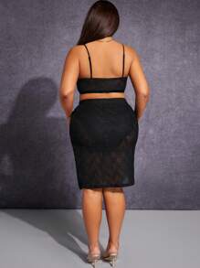 SHEIN SXY Bộ thời trang Plus Size mép Tách cao màu trơn Boho - màu đen - Xem 4