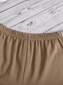 SHEIN Leap Crew Baby Boy Letter Patched Detail Contrast Trim Tee & Shorts - Apricot - View 5