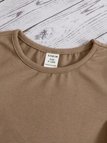 SHEIN Leap Crew Baby Boy Letter Patched Detail Contrast Trim Tee & Shorts - Apricot - View 6