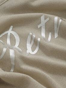 Letter Graphic Crop Top Long Sleeve Women Tops,Fall Women Clothes - Khaki - View 7