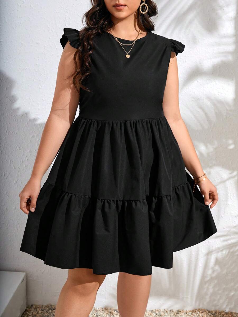 SHEIN Privé Vestido smock ribete con fruncido - Negro - Ver 1