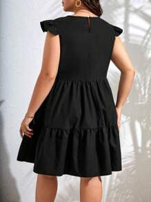 SHEIN Privé Vestido smock ribete con fruncido - Negro - Ver 2