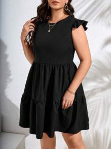 SHEIN Privé Vestido smock ribete con fruncido - Negro - Ver 3