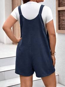 SHEIN LUNE Jumpsuits Plus Size Thắt nút Túi Thùa khuyết màu trơn Giải trí - Màu xanh hải quân - Xem 2