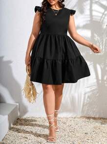 SHEIN Privé Vestido smock ribete con fruncido - Negro - Ver 5
