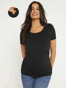 SHEIN Maternity Solid Nursing Tee - Black - View 1