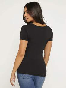 SHEIN Maternity Solid Nursing Tee - Black - View 2