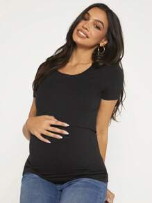 SHEIN Maternity Solid Nursing Tee - Black - View 3