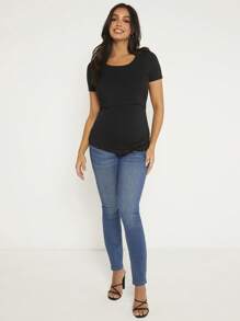 SHEIN Maternity Solid Nursing Tee - Black - View 4