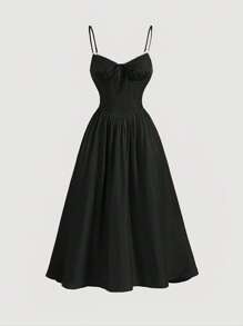 SHEIN MOD Solid Knot Front Cami Dress - Black - View 1