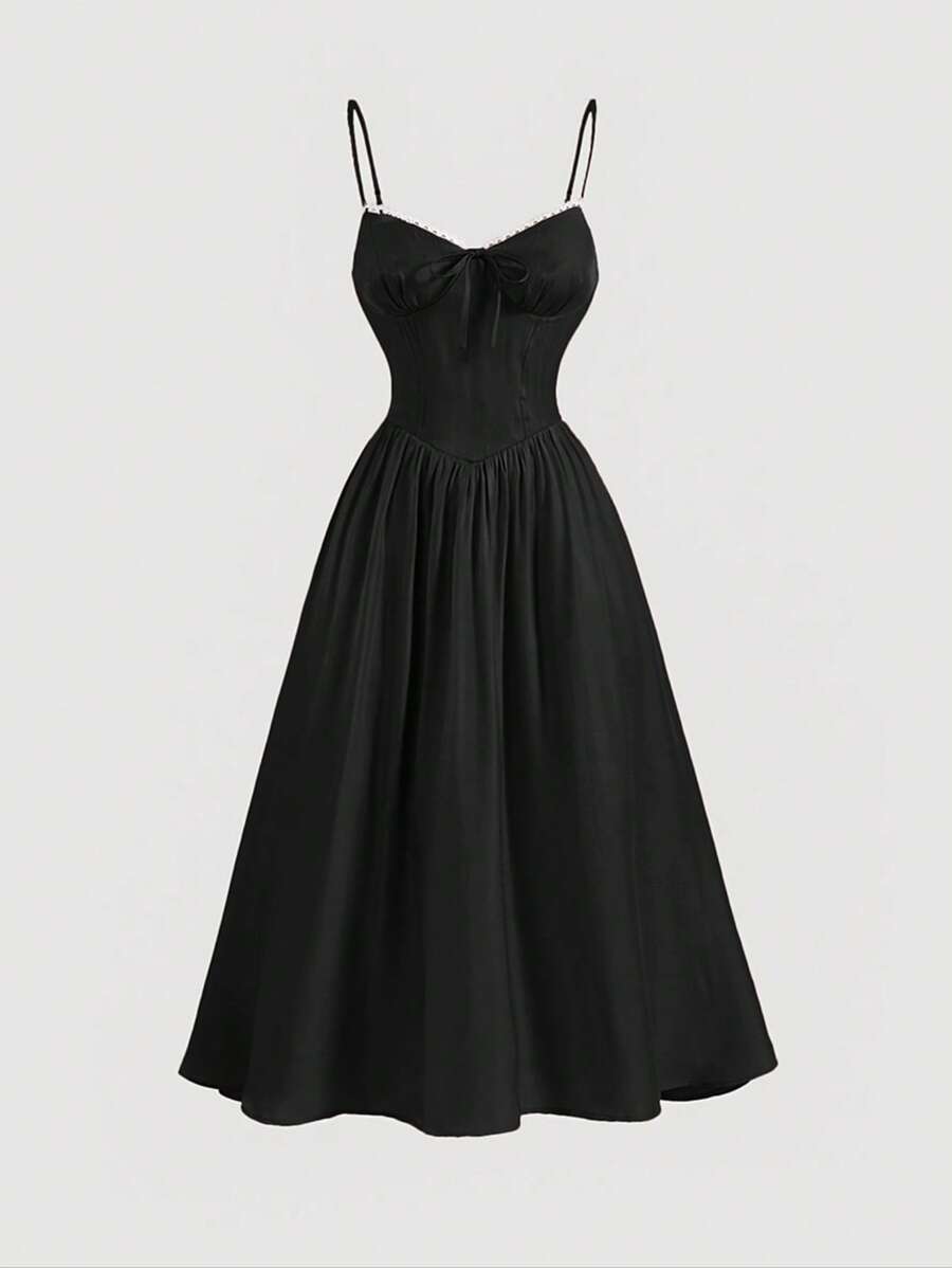 SHEIN MOD Solid Knot Front Cami Dress - Black - View 1