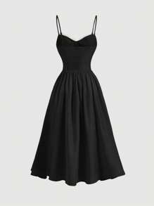 SHEIN MOD Solid Knot Front Cami Dress - Black - View 2
