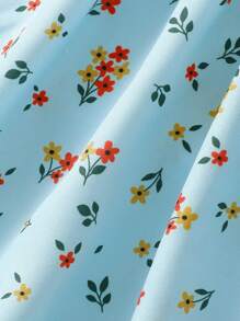 SHEIN 小女童碎花彼得潘領泡泡袖洋裝＆ 頭巾 - 藍色 - 查看 3