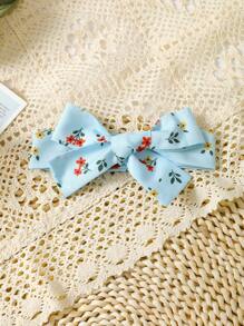 SHEIN 小女童碎花彼得潘領泡泡袖洋裝＆ 頭巾 - 藍色 - 查看 4