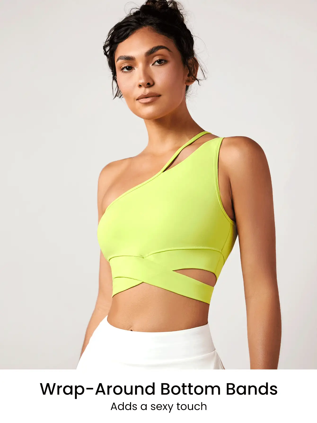 GLOWMODE FeatherFit™ Flex Appeal One Shoulder Sports Bra Tank Top Low Impact Yoga Pilates Daily - Lime Green - View 2