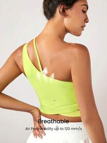 GLOWMODE FeatherFit™ Flex Appeal One Shoulder Sports Bra Tank Top Low Impact Yoga Pilates Daily - Lime Green - View 5