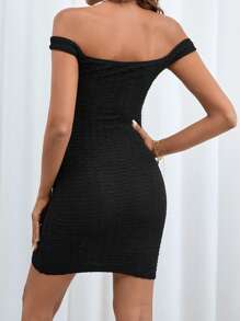 SHEIN Privé Off Shoulder Bodycon Dress - Black - View 4