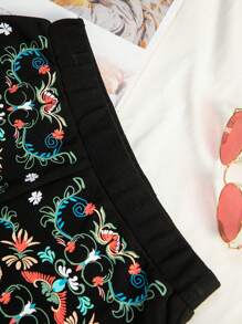 SHEIN VCAY Quần đùi nữ Bộ lạc Boho - màu đen - Xem 4