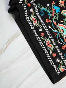 SHEIN VCAY Quần đùi nữ Bộ lạc Boho - màu đen - Xem 5