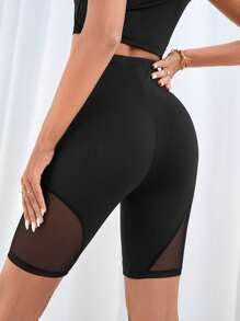SHEIN Essnce Contrast Mesh Cycling Shorts - Black - View 3