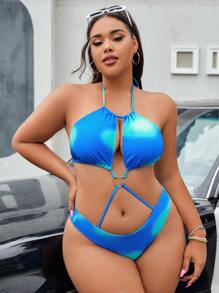 SHEIN Swim Curve Cộng với kích thước một mảnh Cắt ra Nhẫn Ombre - Nhiều màu - Xem 4