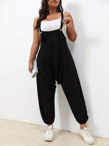 Flirla Plus Solid Drop Crotch Overalls Without Tank Top - Black - View 5