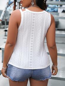 SHEIN LUNE Plus Eyelet Embroidery Asymmetrical Hem Top - White - View 2