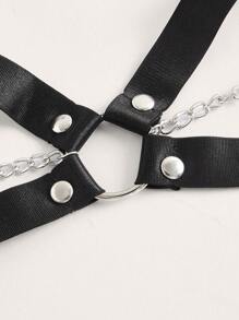 Chain Linked Harness Lingerie Set - Black - View 3