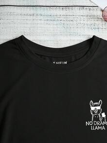 SHEIN LUNE Cartoon And Slogan Graphic Tee - Black - View 4