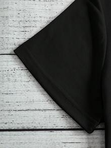 SHEIN LUNE Cartoon And Slogan Graphic Tee - Black - View 5