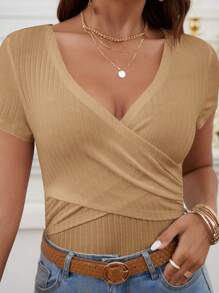 SHEIN Frenchy Body unicolor cruzado tejido de canalé - Albaricoque - Ver 5