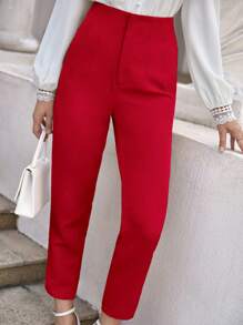 SHEIN Frenchy 素色拉鏈門襟九分長褲