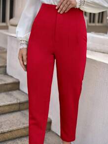 SHEIN Frenchy 素色拉鏈門襟九分長褲