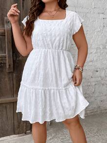 SHEIN Frenchy Vestido de cuello cuadrado bajo con fruncido - Blanco - Ver 3