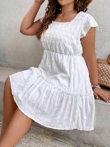 SHEIN Frenchy Vestido de cuello cuadrado bajo con fruncido - Blanco - Ver 4