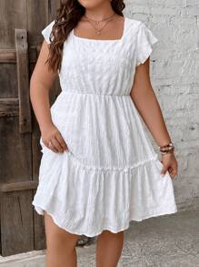 SHEIN Frenchy Vestido de cuello cuadrado bajo con fruncido - Blanco - Ver 1