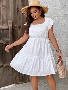 SHEIN Frenchy Vestido de cuello cuadrado bajo con fruncido - Blanco - Ver 5