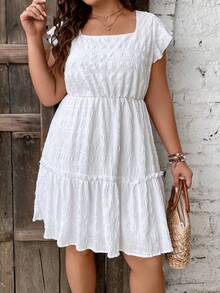 SHEIN Frenchy Vestido de cuello cuadrado bajo con fruncido - Blanco - Ver 6