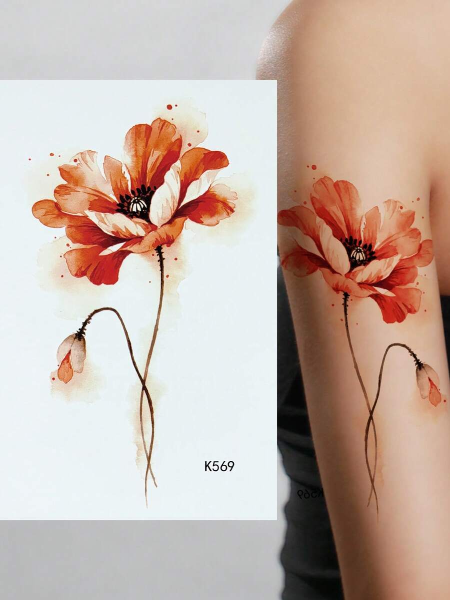 1sheet Floral Pattern Tattoo Sticker - Multicolor - View 1