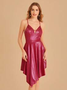 SHEIN Belle Burgundy Red Hanky Hem Metallic Cami Dress