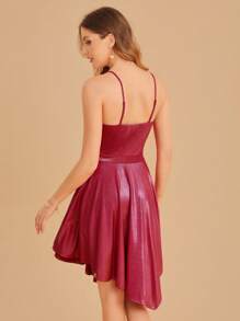 SHEIN Belle Burgundy Red Hanky Hem Metallic Cami Dress