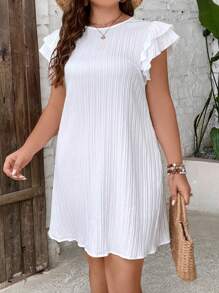 SHEIN Frenchy Plus Ruffle Trim Dress,Graduation Dress - White - View 5