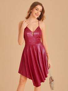 SHEIN Belle Burgundy Red Hanky Hem Metallic Cami Dress