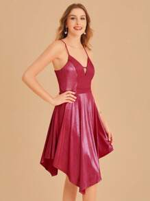 SHEIN Belle Burgundy Red Hanky Hem Metallic Cami Dress